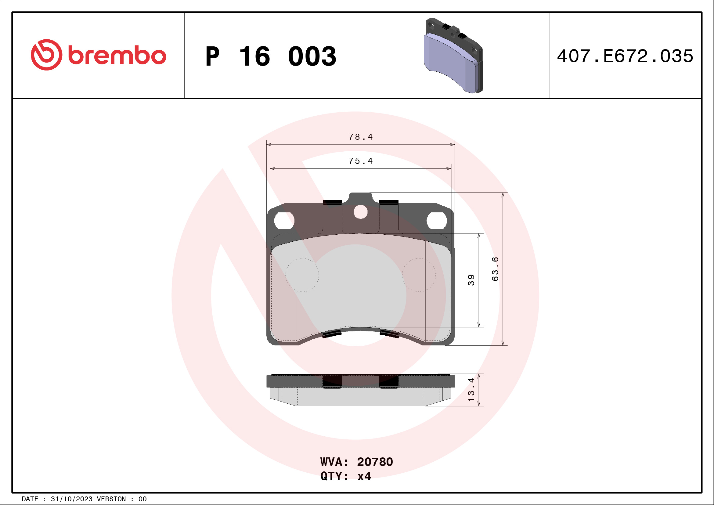 A.B.S. P 16 003 BREMBO Bremsbelagsatz, Scheibenbremse